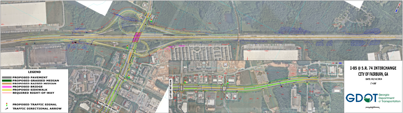 GDOT's detailed plan of the SR 74/I-85 Interchange.